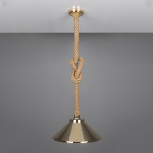 Naxos Jute Rope Pendant Light with Vintage Brass Shade 38cm IP65